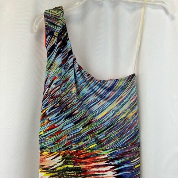 Molli & Mia Womens Sheath Dress Blue Red Abstract One Shoulder Sleeveless S - Picture 8 of 11